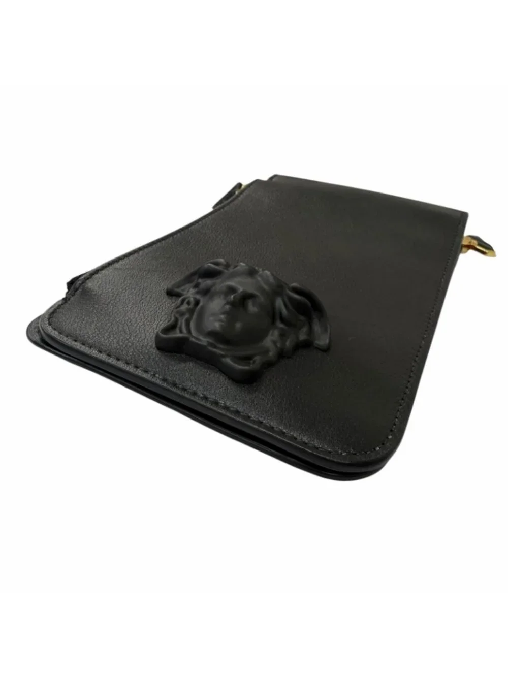 Versace Versa Leather Medu Samochi Shoulder Bag Neck Wallet Black